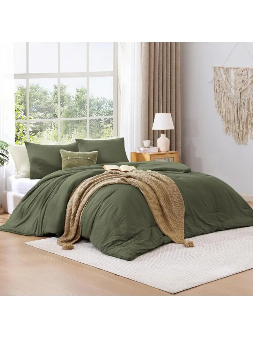 Cozy King Size 3-Piece Olive Green Comforter Set - Soft Bedding for Ultimate